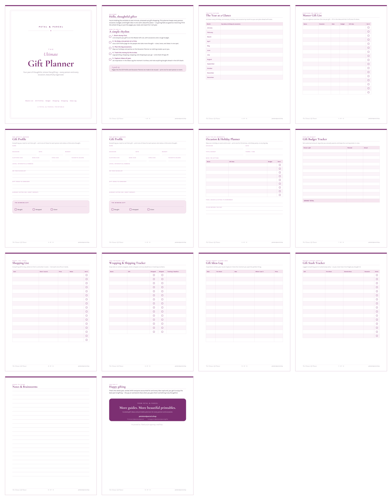 Preview of all 14 pages of The Ultimate Gift Planner